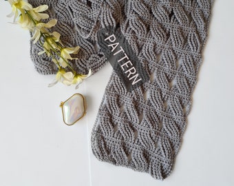 Twisty Grey Lacy Crochet scarf pattern PDF download tutorial