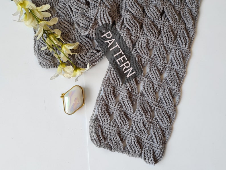 Twisty Grey Lacy Crochet Scarf Pattern PDF Download Tutorial - Etsy
