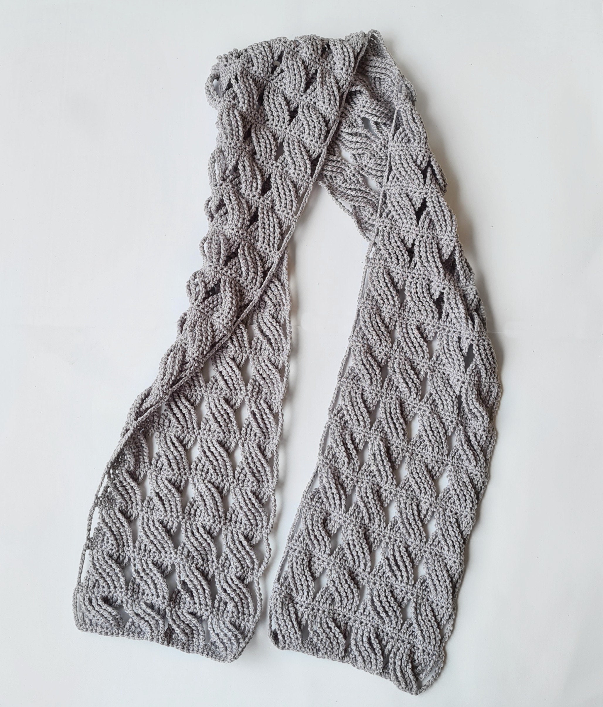 Twisty Grey Lacy Crochet Scarf Pattern PDF Download Tutorial - Etsy