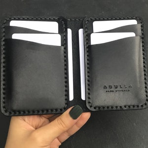 Billetera vertical de cuero, billetera de cuero hecha a mano, billetera minimalista para hombre, billetera plegable delgada, billetera personalizada, regalo de aniversario