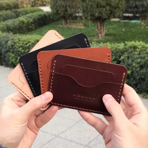 Porta-cartões de couro, carteira de couro feita à mão, carteira minimalista, capa fina para cartão, carteira personalizada, presente de aniversário