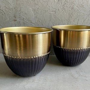 DARK BLUE GOLD Metal Pots | Faceted Design | No Drainage Hole | Metal Planter | Projects & Crafts | Plant Pot Cover | Handmade