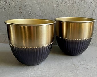 DARK BLUE GOLD Metal Pots | Faceted Design | No Drainage Hole | Metal Planter | Projects & Crafts | Plant Pot Cover | Handmade