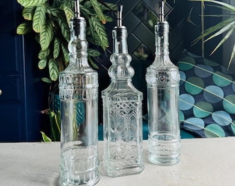 ECOGLASS DECORATIVE BOTTLE | Luxury Liquid Container | Olive Oil Bottle | Home Decoration | Green Glass | 100% Recycled Glass | Kitchen