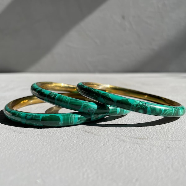 Green Malachite Gemstone And Brass Bracelets | Handmade Green Stone Jewellery | Green & Brass Jews | Beautiful Jewellery | Thin Designs