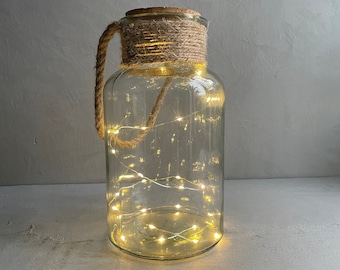 VINTAGE LIGHTS JAR | Retro Style Bottle With Fairy Lights | Decorative Glass Vase | Home Decoration | Rope | 100% Recycled Glass