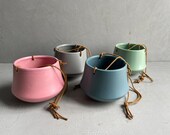HANGING CERAMIC POTS Matt Pot With Brown Thread Stylish Design Stunning Planter Earthenware Sweet Colours