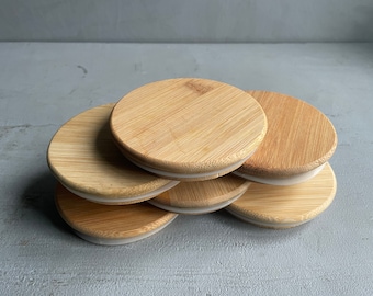 BAMBOO CONTAINER LIDS | Replacement Lids For Jars And Containers | Real Wood with Rubber Seal