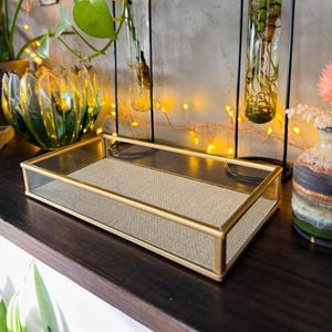 RECTANGLE Metal AND Glass TRAY | Handmade Container | Jewellery Box | Decorative Gold Tray | Home Decoration | Bits & Bobs