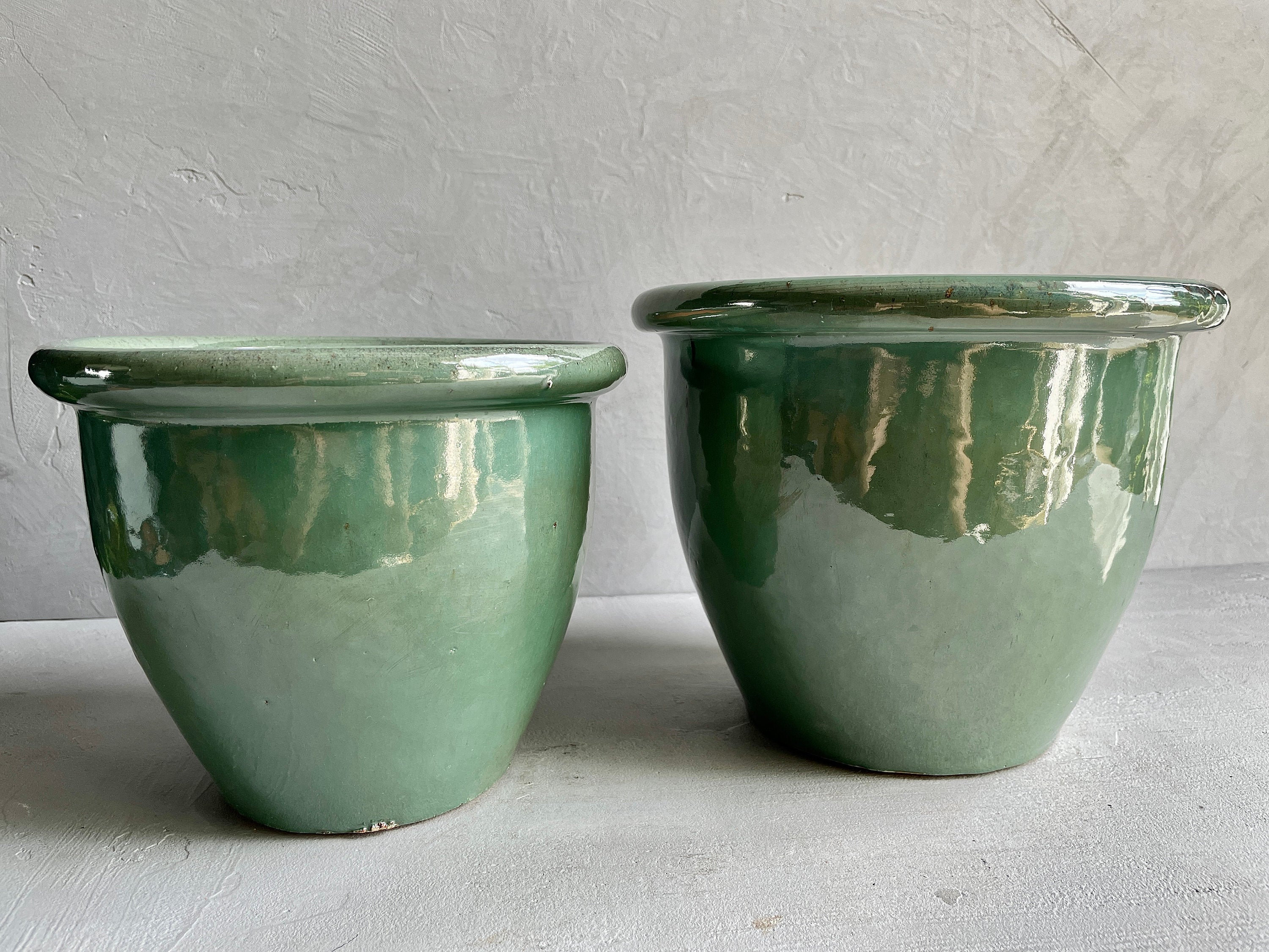 Green Glazed Clay Bell Pot | Gloss Glazed Pot | Bell Shape Design | Drainage Hole | Handmade | Stunning Planter | Earthenware