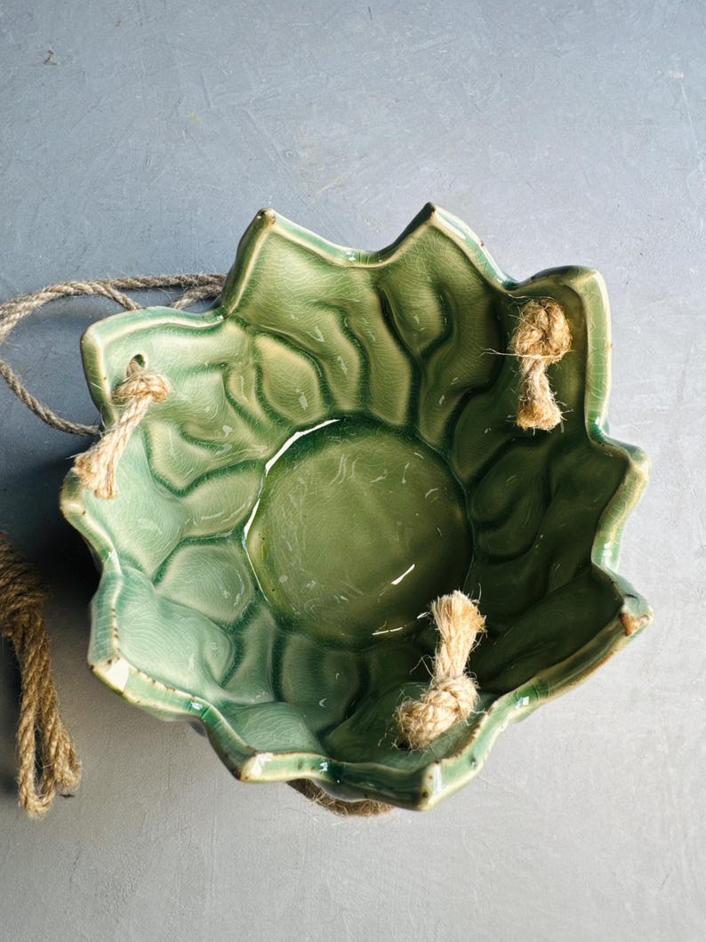 HANGING GLAZED POT | Glazed Clay Pot With Natural Hanging Thread | Stylish Design | Stunning Planter | Earthenware | Botanical Leafy Style bild 8