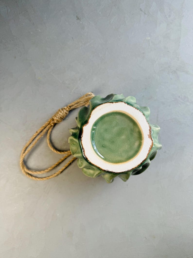 HANGING GLAZED POT | Glazed Clay Pot With Natural Hanging Thread | Stylish Design | Stunning Planter | Earthenware | Botanical Leafy Style bild 10