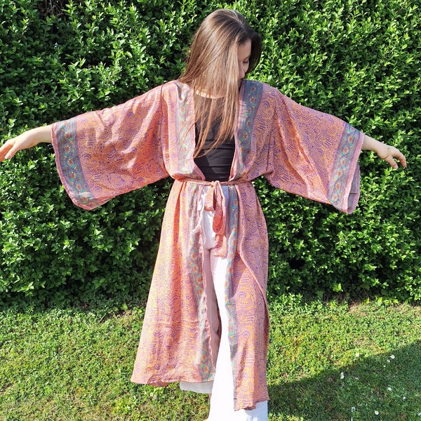 Long Silk kimono, Silk gown, throw ower, Pure silk robe
