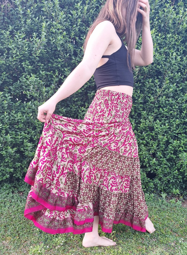 Jupe en soie Vera, jupe bohème, ethnique, jupe tribale, jupe colorée, jupe taille libre, jupe en soie image 5