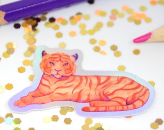 Holografische Liggende Tijger Sticker