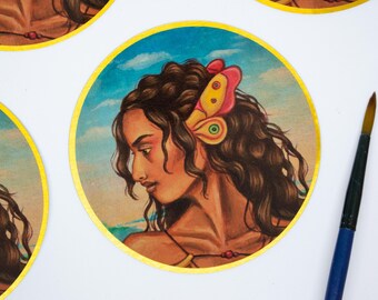 Ronde Gouden Meisje Vlinder Sticker