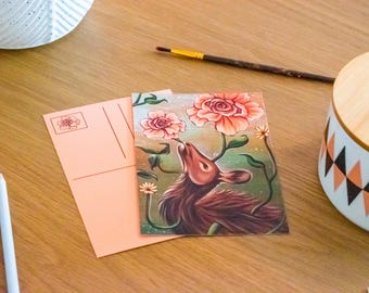 A6 Postkaart Hert Pioenrozen Natuur