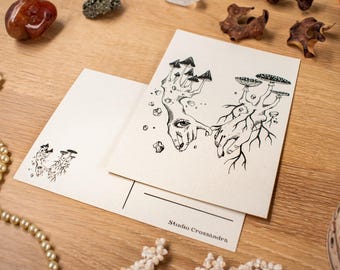 Paddestoel Hand Oog Herfst Kaart A6 ansichtkaart op veelpapier