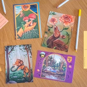 Set di 4 carte postali Sprookje Dieren Natuur