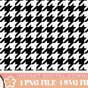 May include: Black and white houndstooth pattern digital download. The image features a repeating pattern of black and white shapes. The text "INSTANT DIGITAL DOWNLOAD" and "1 PNG FILE - 1 SVG FILE" is visible.