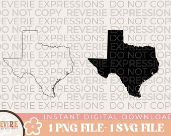 Texas State SVG and PNG Digital Download | Texas Outline | Texas Filled