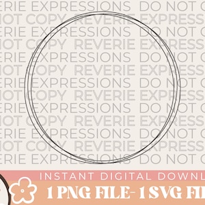 May include: A black and white graphic design of a circle with multiple concentric circles inside. The design is on a light beige background with the text "REVERIE EXPRESSIONS DO NOT COPY" repeated in a pattern. The text "INSTANT DIGITAL DOWNLOAD" and "1 PNG FILE - 1 SVG FILE" are at the bottom of the image.