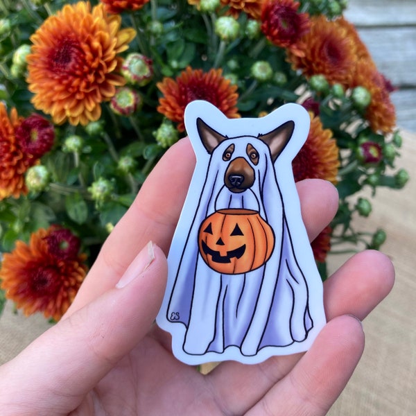 German Shepherd Ghost, Ghost Dog, Halloween Sticker, Spooky Pup