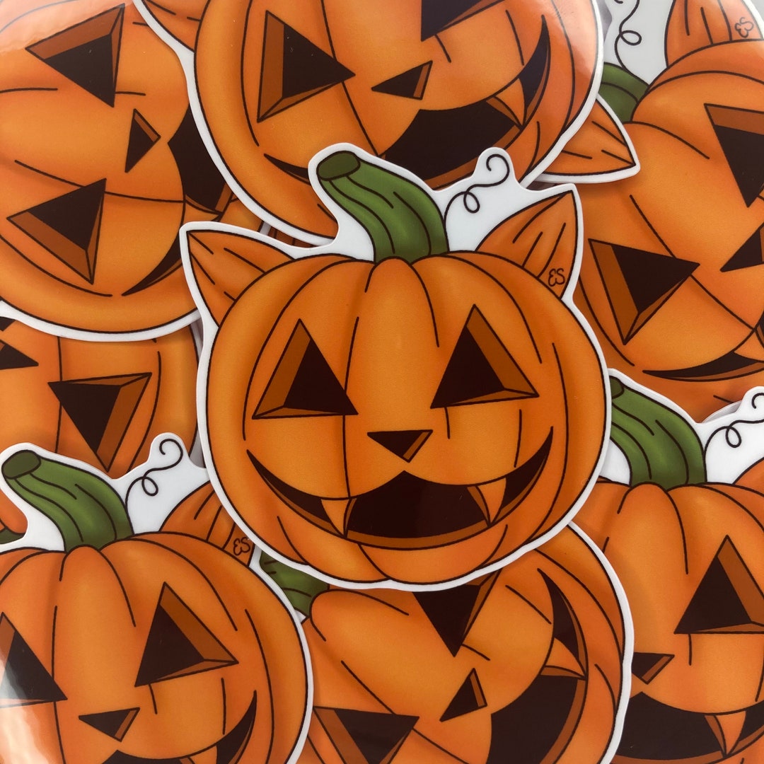 Pumpkin Cat Sticker, Jackolantern Decal, Halloween Sticker - Etsy