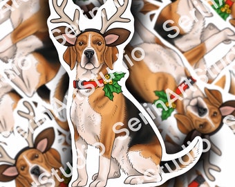 Christmas Beagle, Beagle sticker, holiday dog sticker