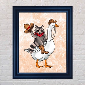 Cowboy raccoon on a goose print | funny raccoon art