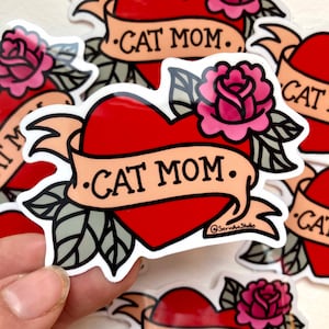 Cat mom sticker, American Traditional Sticker, Mom sticker, cat mom decal