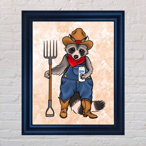 Cowboy Raccoon with beer print - funny animal art