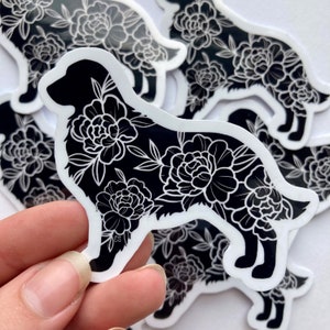 Floral Golden Retriever Sticker, Golden Retriever Sticker, Golden Retriever Silhouette