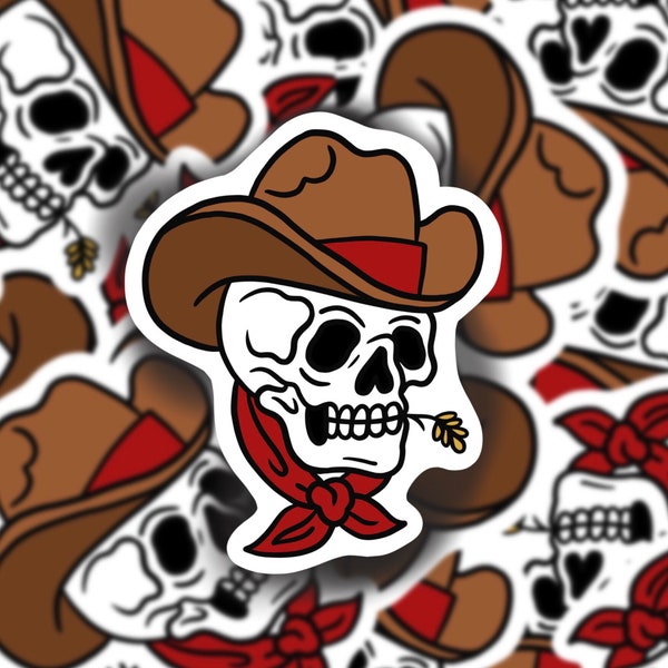 Dead Cowboy Sticker, skull in a cowboy hat decal