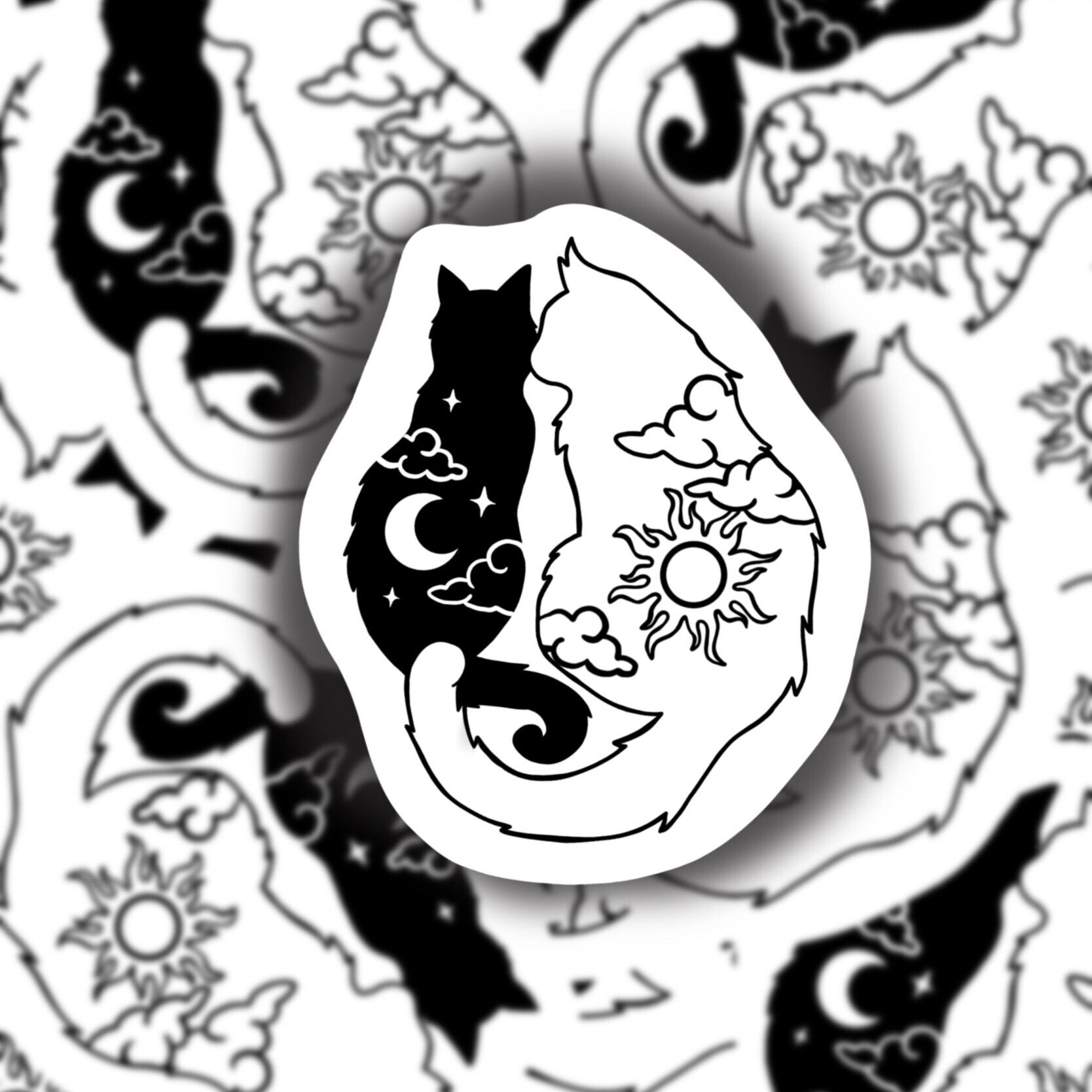 Sun and Moon Cats Cat Sticker Yin and Yang Etsy