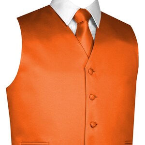 ORANGE MEN&#39;S SATIN formal tuxedo vest, tie & hankie set. For Formal, Wedding, Prom, Cruise, Homecoming