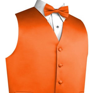 ORANGE MEN&#39;S SATIN formal tuxedo vest, bow-tie & hankie set. For Formal, Wedding, Prom, Cruise, Homecoming