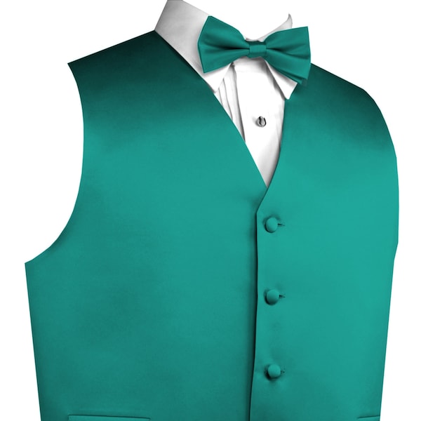 TEAL MEN'S satin formal tuxedo vest, bow - tie & hankie set. For Formal, Wedding, Prom, Cruise