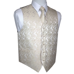 CHAMPAGNE MEN'S PAISLEY formal tuxedo vest, tie & hankie set. For Formal, Wedding, Prom, Cruise