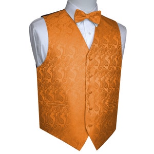 ORANGE MEN&#39;S PAISLEY formal tuxedo vest, bow-tie & hankie set. For Formal, Wedding, Prom, Cruise