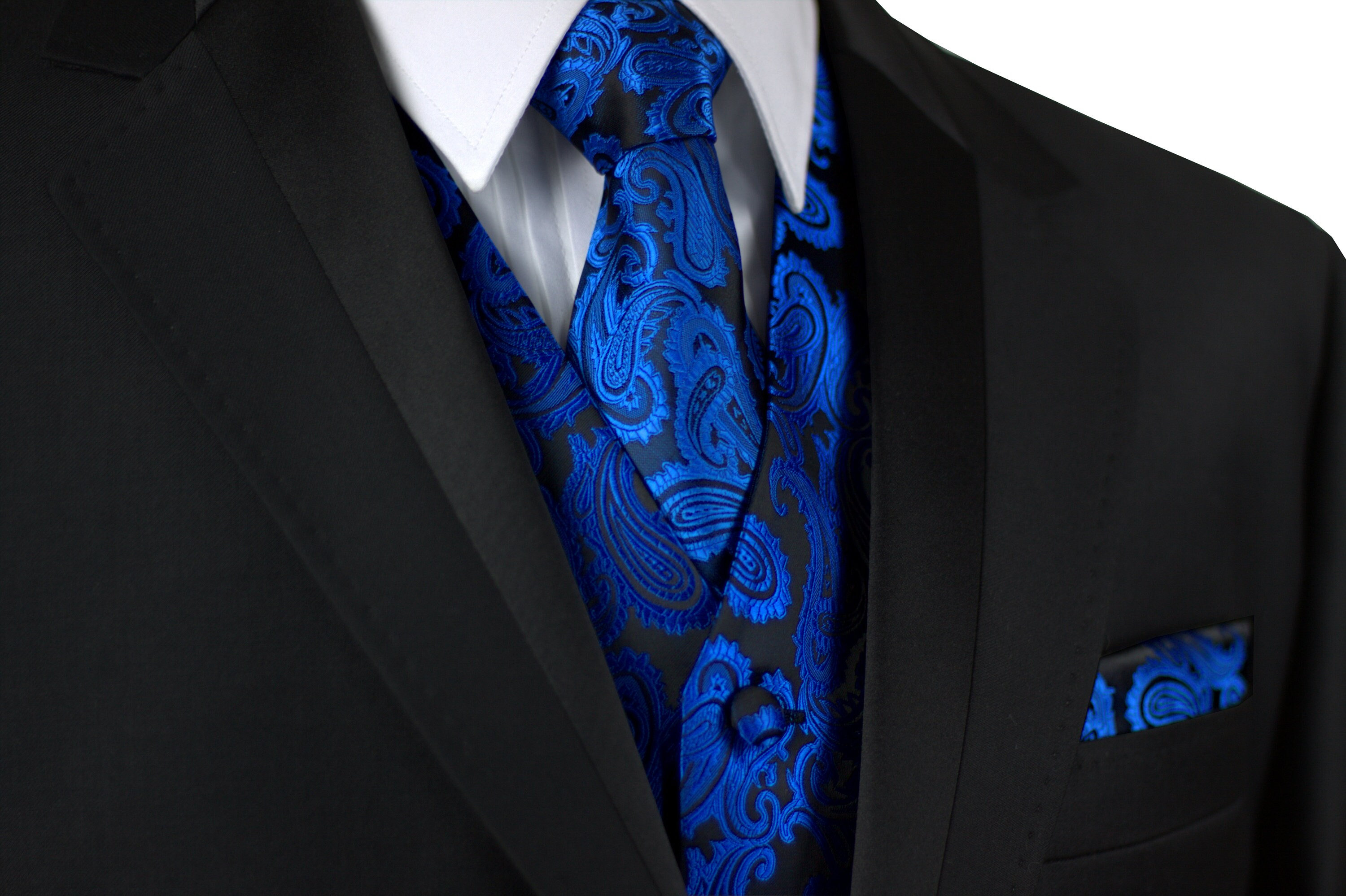 Black tux royal blue tie deals
