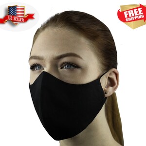 Black Face Mask Triple Layers 100% Cotton Washable Reusable With Filter Pocket. Unisex
