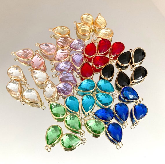 5 Tear Drop Charms Gem Charms Glass Crystal Charms Purple Etsy