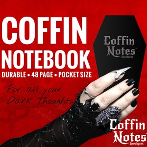 Coffin shaped notebook - pocket size, 48 pages, durable, spooky, gothic, horror, vampire, witch, punk, Halloween