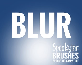 Może przedstawiać: Biały tekst na niebieskim tle brzmi "BLUR" z tekstem "Spookyinc Brushes" i "spookyinc.com/stuff" poniżej.