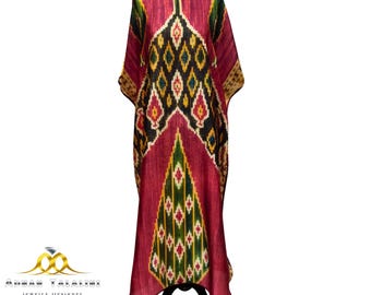 Handmade Ikat Kaftan Dress – Boho Beach Cover Up, One Size