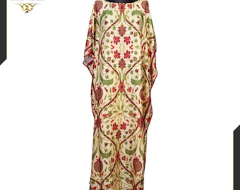 Handcrafted Floral Silk Kaftan - Luxurious Pomegranate and Flower Design