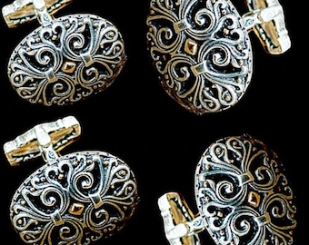 Armenian filigree work type oriental shaped sterling silver cufflinks