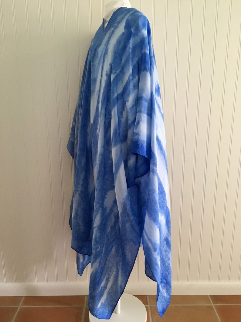 blue and white women/'s cover up by Salty Silks Studio Silk Handmade Kimono Wrap Handpainted