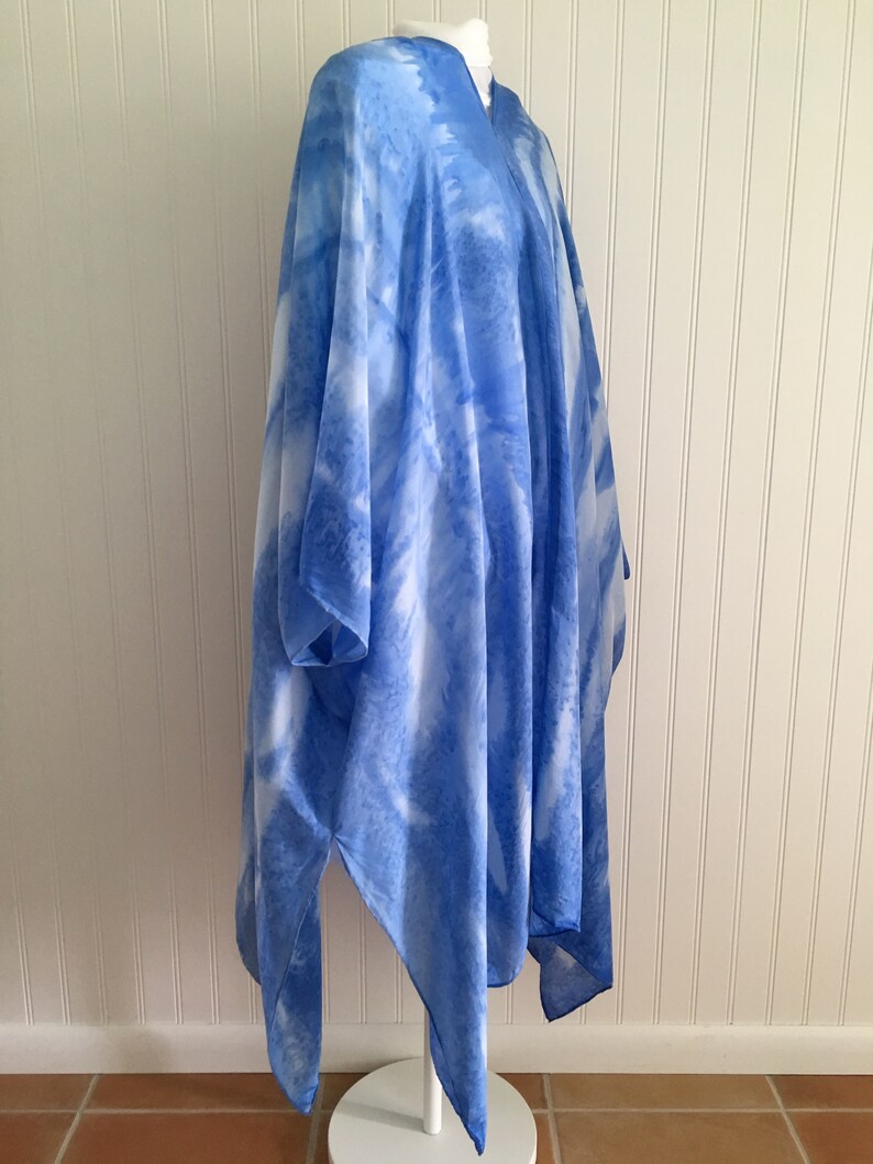 blue and white women/'s cover up by Salty Silks Studio Silk Handmade Kimono Wrap Handpainted